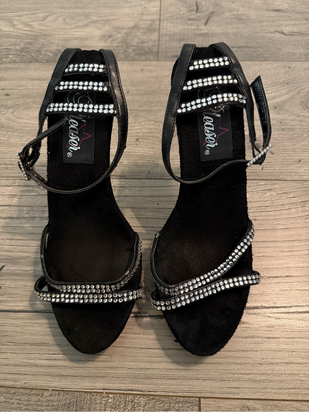 Pleaser Black Rhinestone Strap Heels